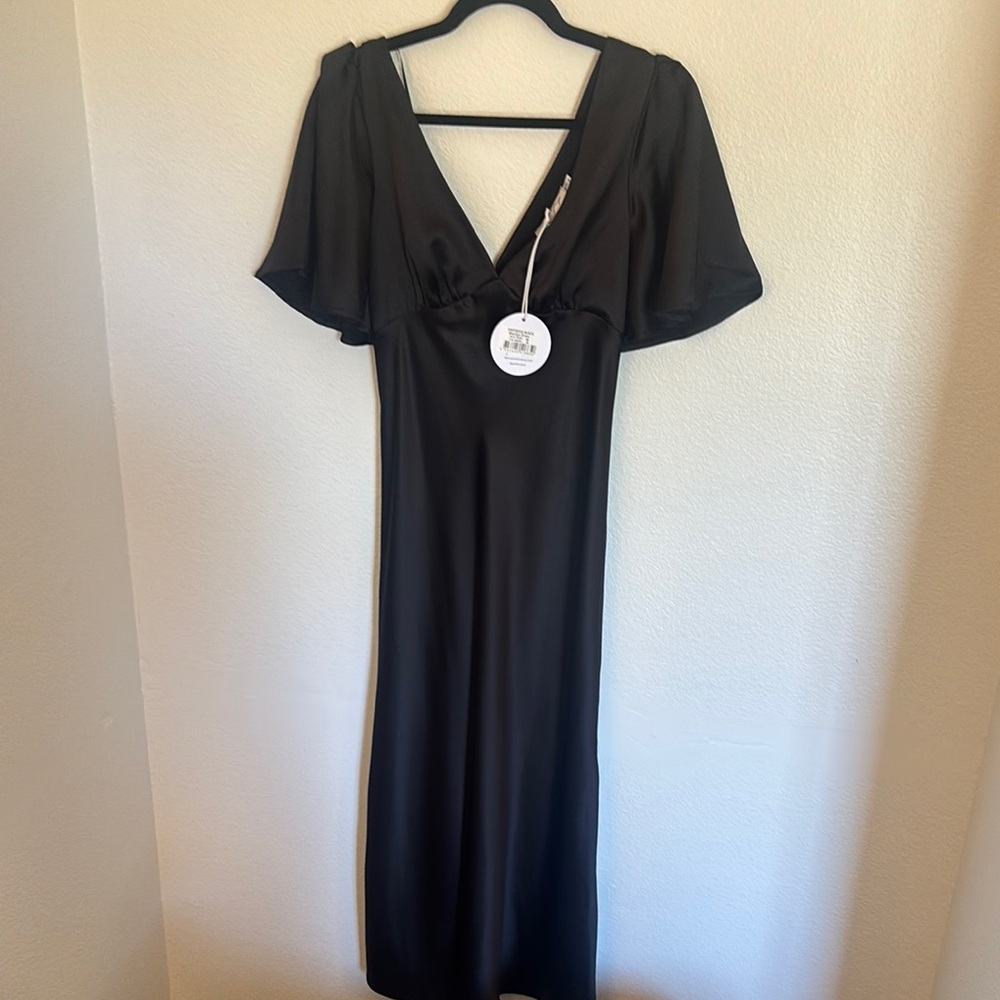 Black V-Neck Flutter Sleeve Women's Dress